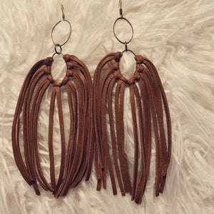 Leather Fringe Earrings(Chocolate)