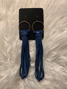 Long Leather Looped Earrings(Navy-3/8in)