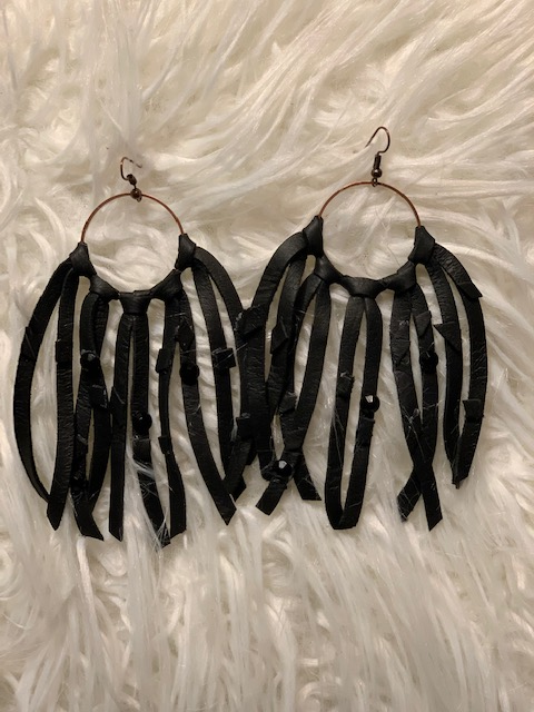 Leather Fringe with Black Rhinestones(Black-3/8 in)