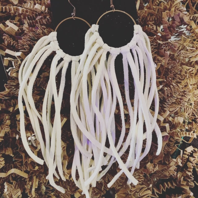 Long Leather Fringed Earrings(white)