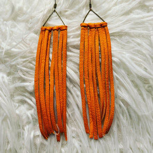 Triangle Leather Fringe Earrings(Orange)