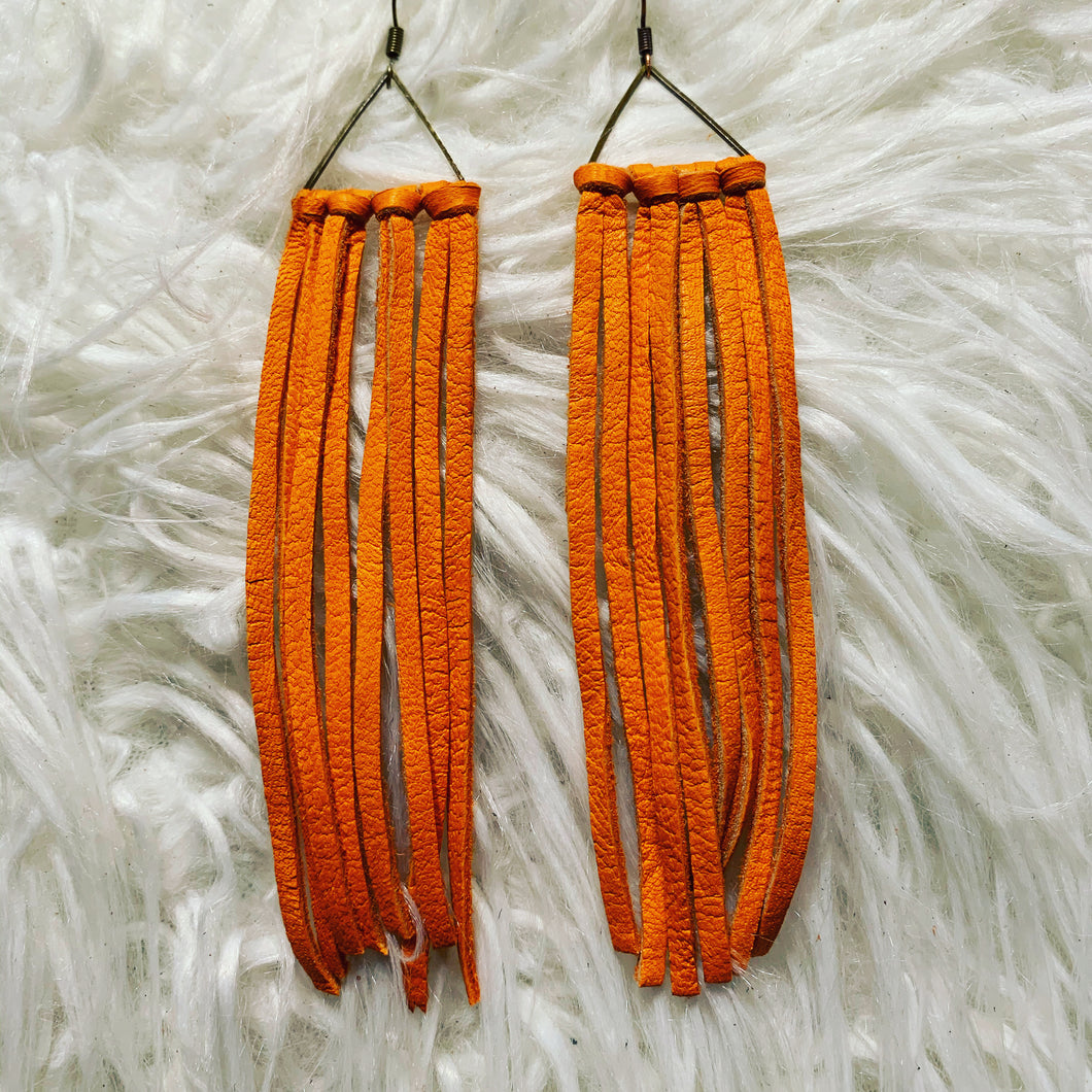 Triangle Leather Fringe Earrings(Orange)