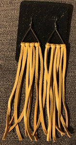 Triangle Leather Fringe Earrings(mustard)