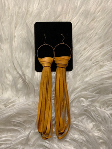 Long Leather Looped Earrings(Mustard-3/8in)